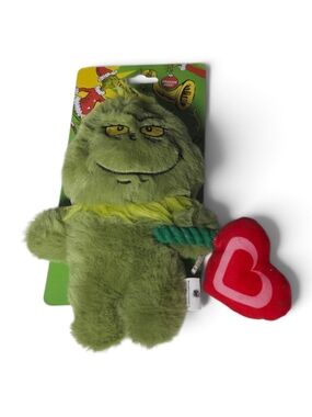 Dr. Seuss The Grinch Plush & Rope Squeaker Dog Toy Heart Holiday Pet Toy Nwt